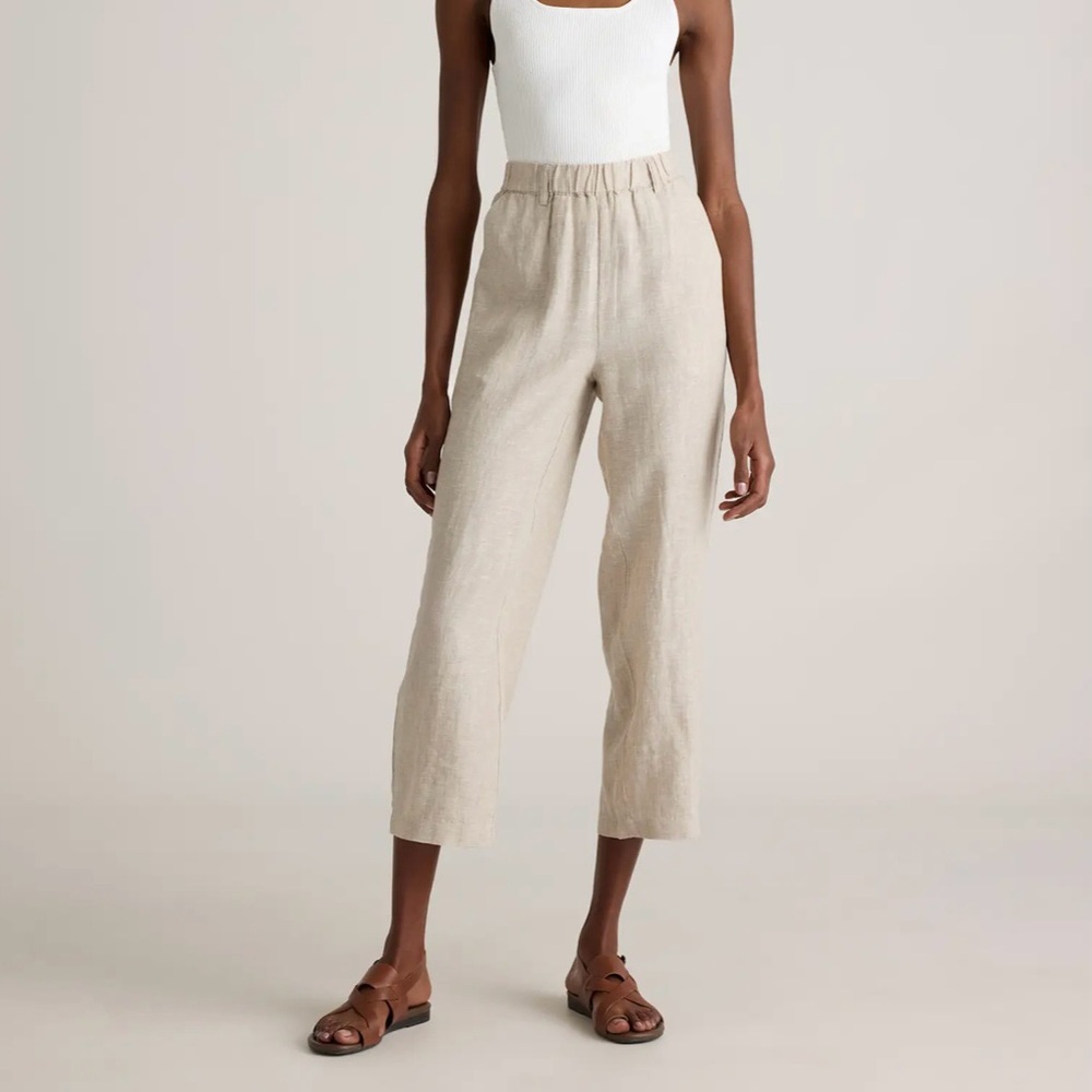 Quince Light Beige Cropped Linen Pants